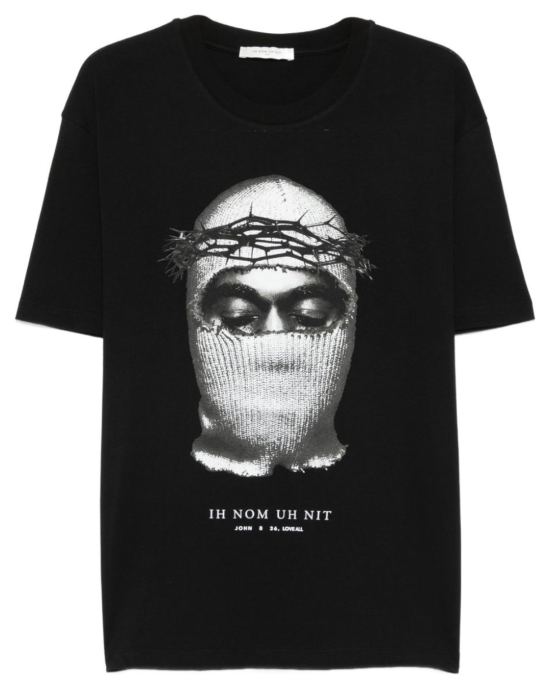 Tricou Negru Mask-Print Ih Nom Uh Nit