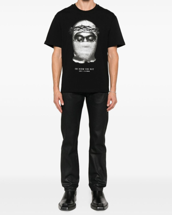 Tricou Negru Mask-Print Ih Nom Uh Nit