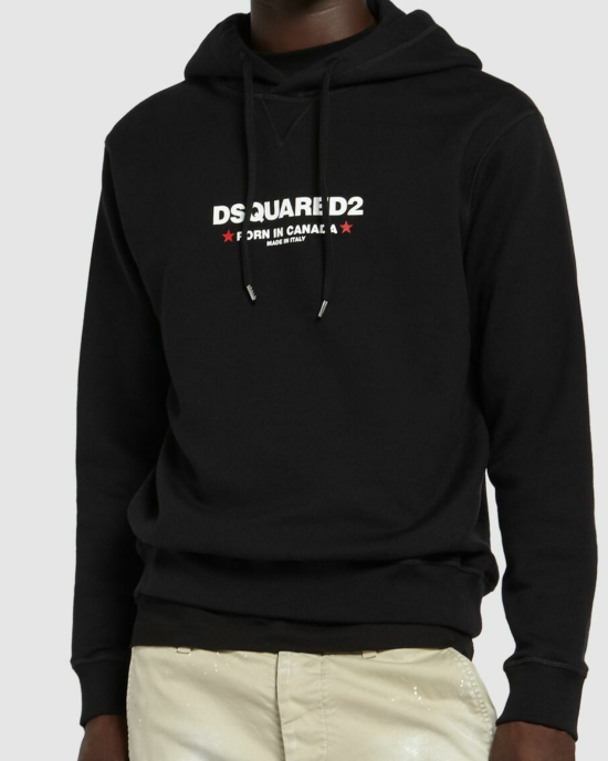 Hanorac Dsquared2 alb cu glugă și logo „Born in Canada”