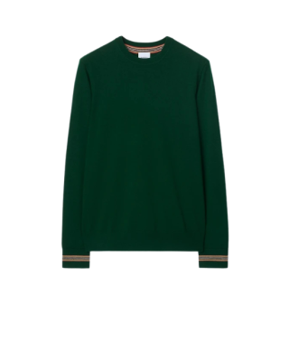 Burberry Pulover din lână verde cu finisaj iconic la manșete