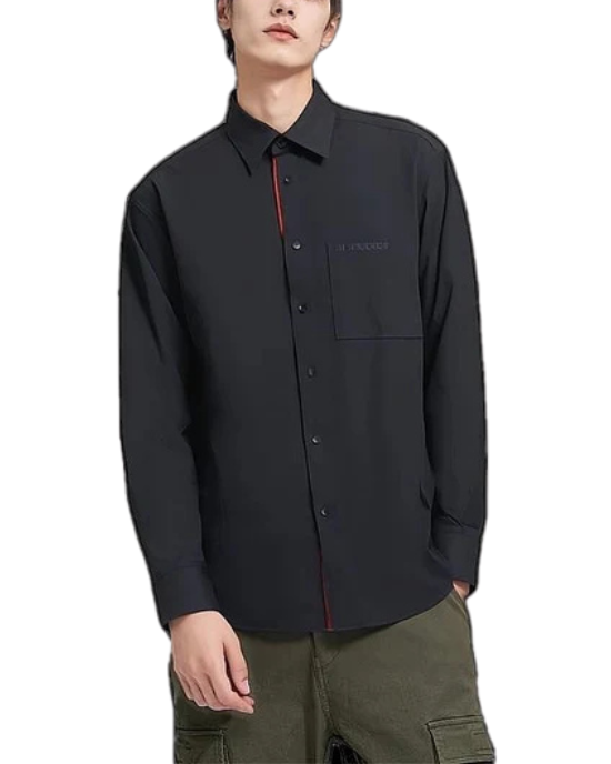 Burberry Cămașă neagră cu mânecă lungă și detaliu Icon Stripe