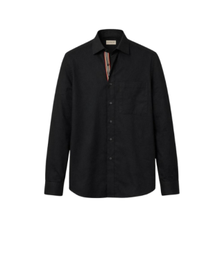 Burberry Cămașă neagră cu mânecă lungă și detaliu Icon Stripe