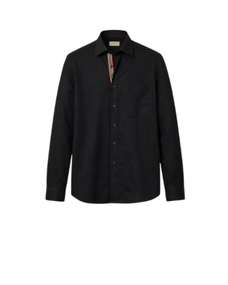 Burberry Cămașă neagră cu mânecă lungă și detaliu Icon Stripe