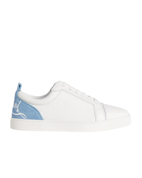 Christian Louboutin Louis Junior Sneakers din Piele Albă cu Detalii Denim Bleu