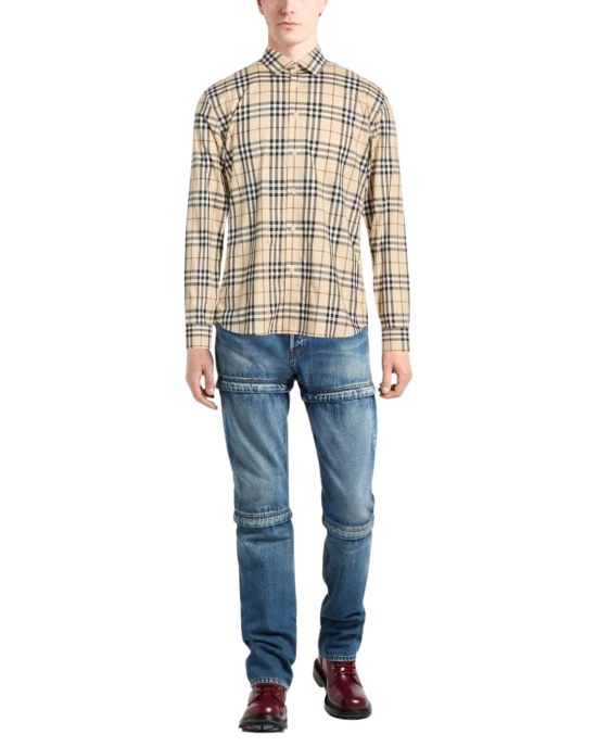 Burberry Check Stretch Cotton Shirt Beige