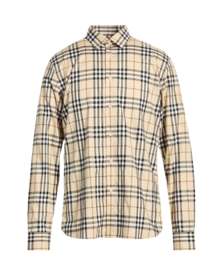 Burberry Check Stretch Cotton Shirt Beige