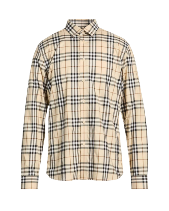 Burberry Check Stretch Cotton Shirt Beige