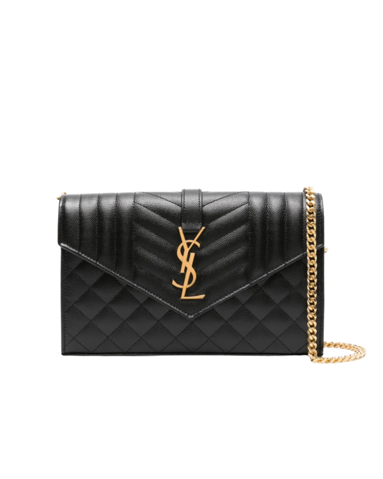 Saint Laurent Envelope Triquilt Small Bag in Black Leather