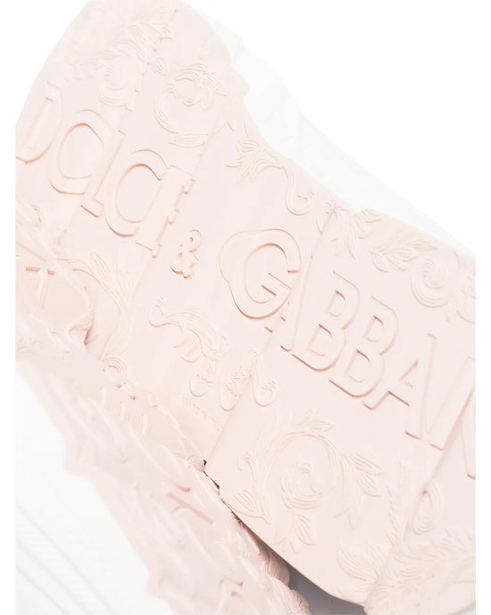 Dolce & Gabbana Sneakers din piele albă cu detalii roz pal 