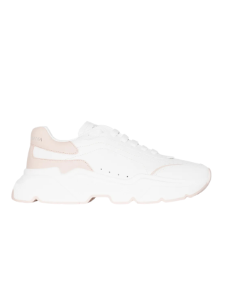 Dolce & Gabbana Sneakers din piele albă cu detalii roz pal 