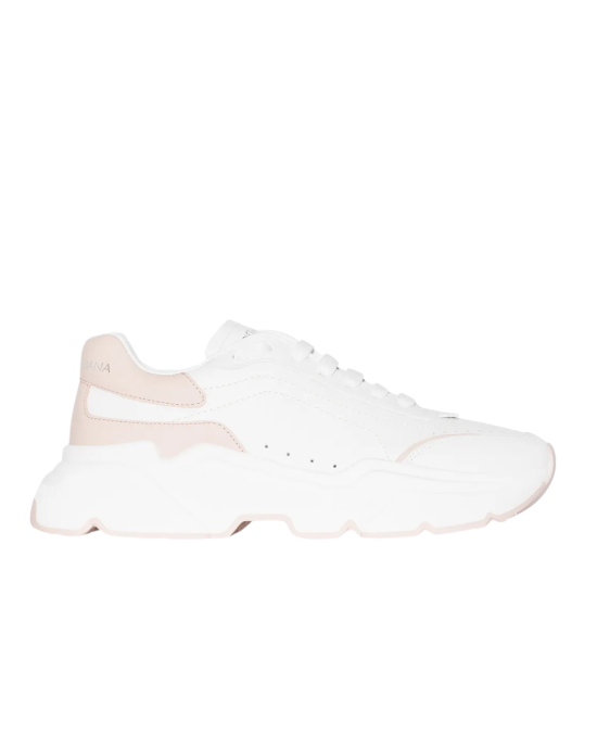 Dolce & Gabbana Sneakers din piele albă cu detalii roz pal 