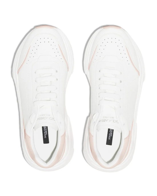 Dolce & Gabbana Sneakers din piele albă cu detalii roz pal 