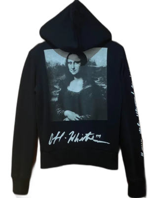 Off-White Hanorac cu glugă și imprimeu artistic Mona Lisa