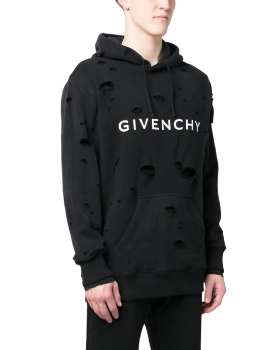 Hanorac Givenchy, Archetype Logo, Distressed Effect, Black