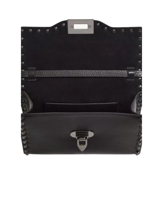 Valentino Garavani Geantă Crossbody Rockstud din piele granulată neagră