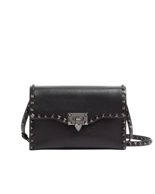 Valentino Garavani Geantă Crossbody Rockstud din piele granulată neagră
