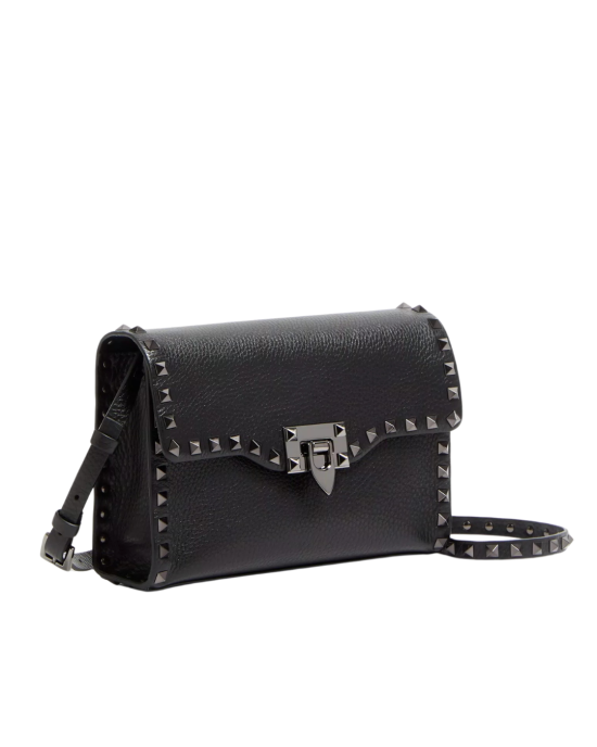 Valentino Garavani Geantă Crossbody Rockstud din piele granulată neagră