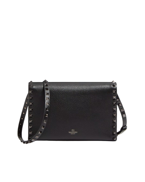 Valentino Garavani Geantă Crossbody Rockstud din piele granulată neagră