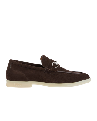 Gucci Mocasini din piele întoarsă maro cu Horsebit