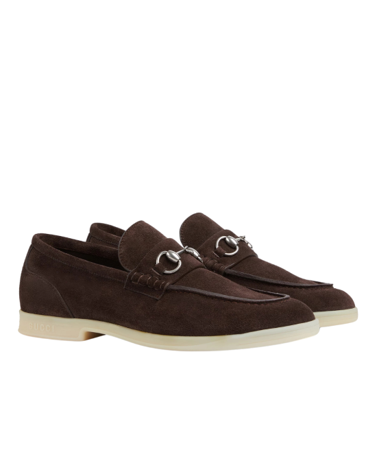 Gucci Mocasini din piele întoarsă maro cu Horsebit