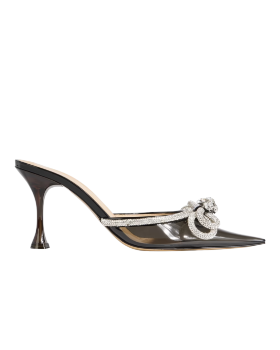MACH & MACH Double Bow PVC Mules Black Crystal