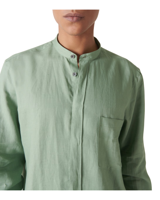 Zegna Cămașă din In cu Guler Tunică Sage Green