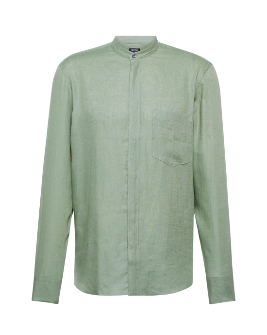 Zegna Cămașă din In cu Guler Tunică Sage Green