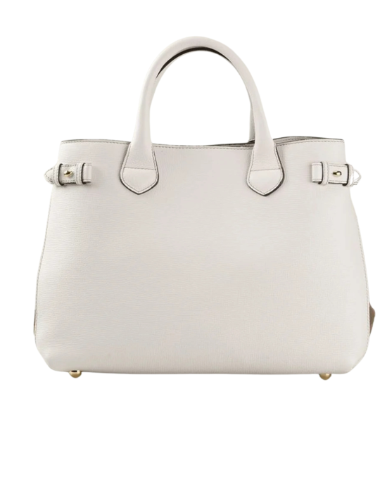 Burberry Medium Banner Tote Bag din piele granulată White / House Check