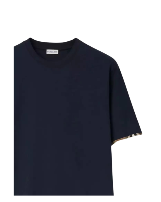 Burberry tricou bleumarin cu detalii Check la mâneci
