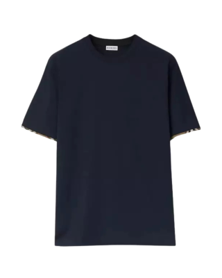Burberry tricou bleumarin cu detalii Check la mâneci
