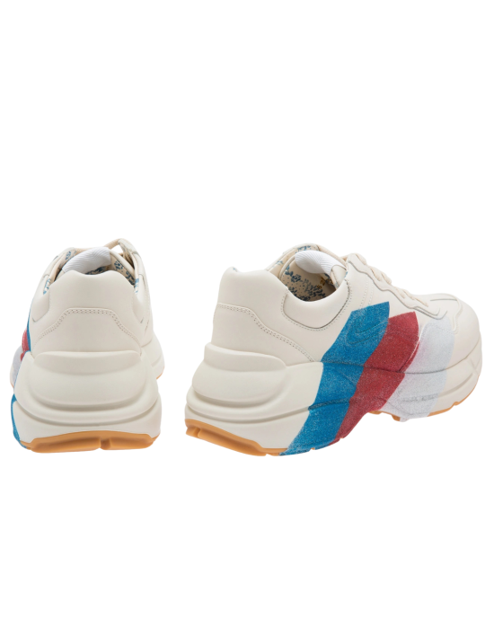 Gucci sneakers Rhyton albi din piele cu detaliu Sylvie Web