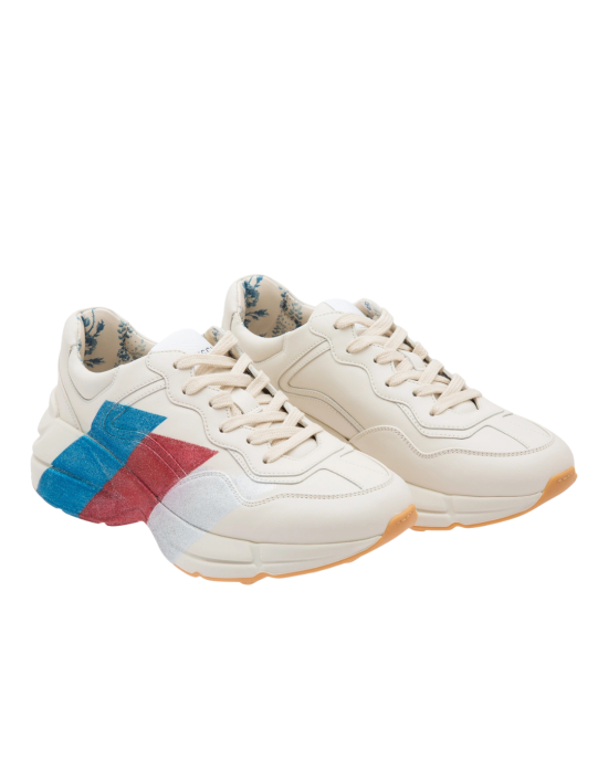 Gucci sneakers Rhyton albi din piele cu detaliu Sylvie Web
