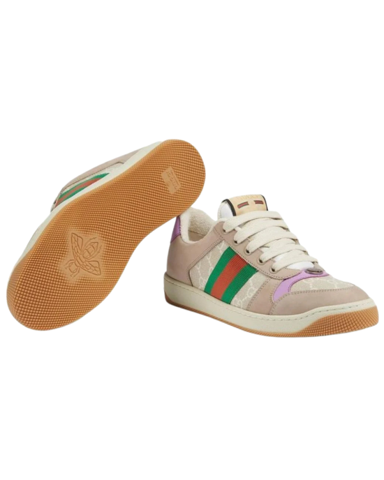 Gucci sneakers Screener GG Beige Lilac din piele și material textil