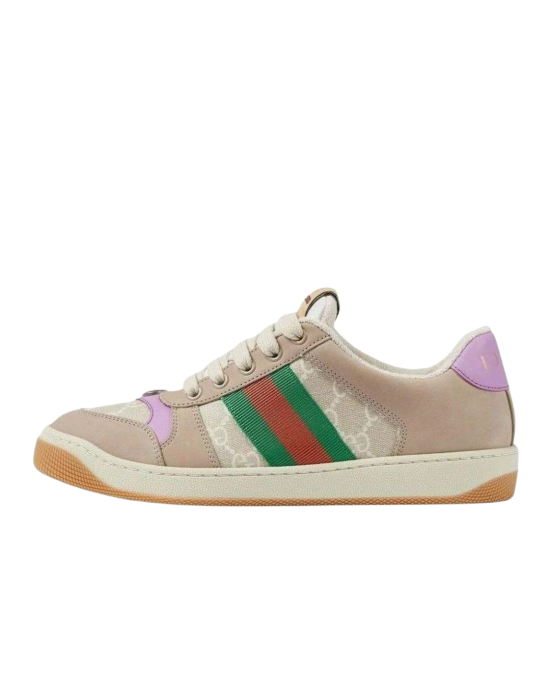 Gucci sneakers Screener GG Beige Lilac din piele și material textil