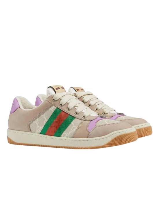 Gucci sneakers Screener GG Beige Lilac din piele și material textil