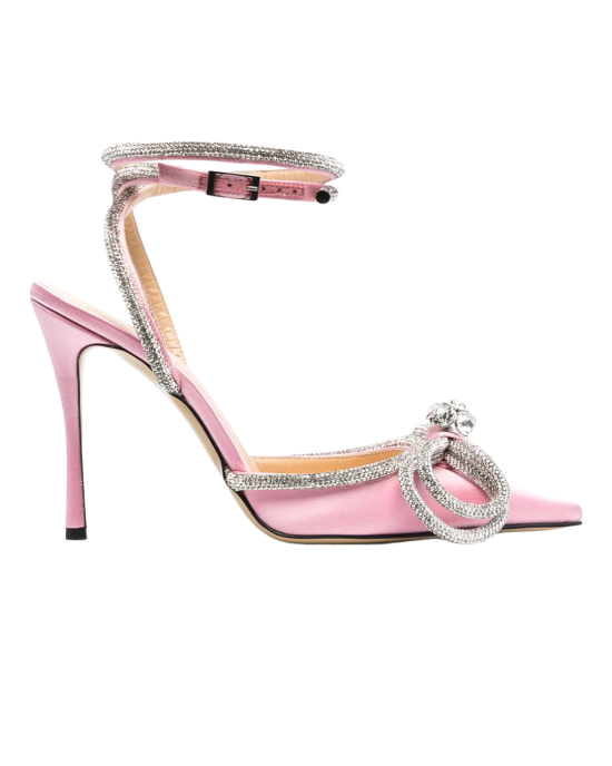 MACH & MACH Crystal Bow Satin Pumps Pink