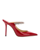 Jimmy Choo Bing 100 Pantofi Mule Ruby Red din Piele Lăcuită cu Cristale