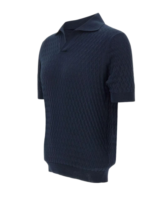 Filippo De Laurentiis Polo bleumarin texturat cu mânecă scurtă