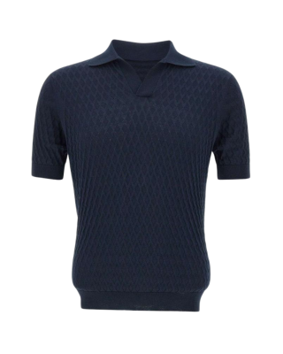 Filippo De Laurentiis Polo bleumarin texturat cu mânecă scurtă
