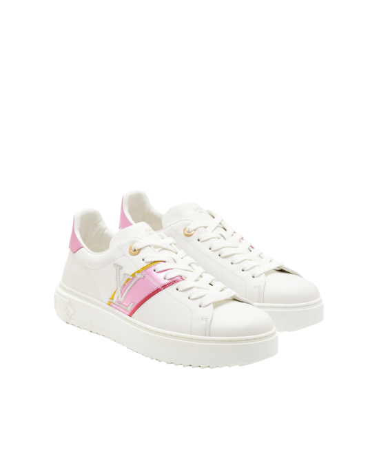 Louis Vuitton Sneakers din piele albă cu accente roz metalizat