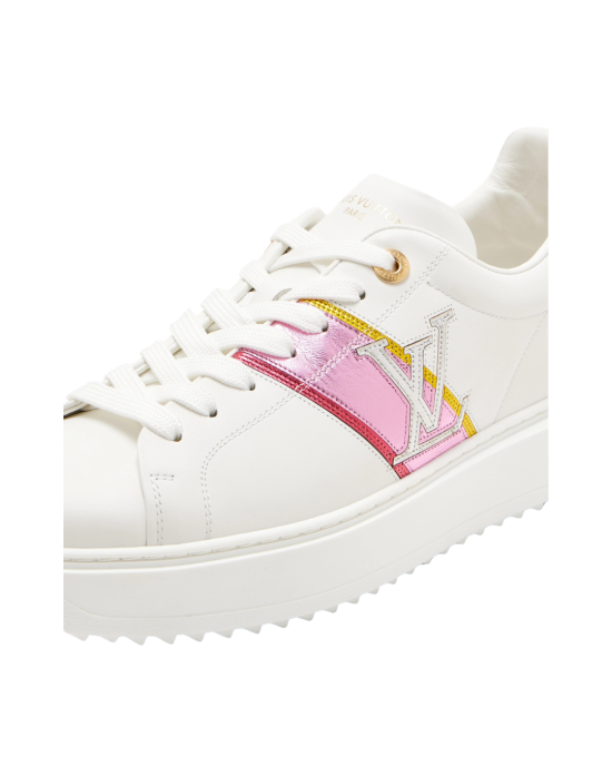 Louis Vuitton Sneakers din piele albă cu accente roz metalizat