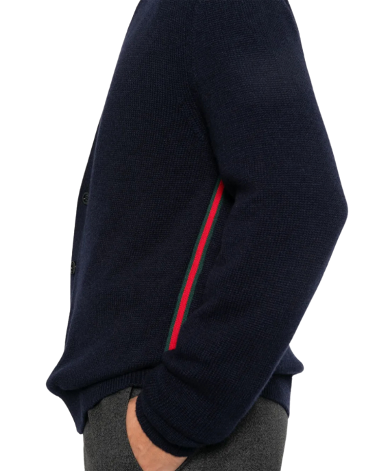 Gucci cardigan bleumarin din cașmir cu detaliu Web