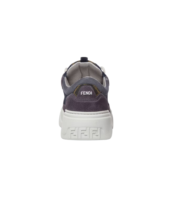 Fendi Force Sneakers din denim multicolor și piele întoarsă gri