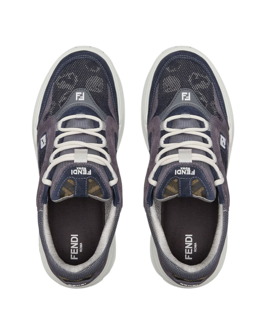 Fendi Force Sneakers din denim multicolor și piele întoarsă gri