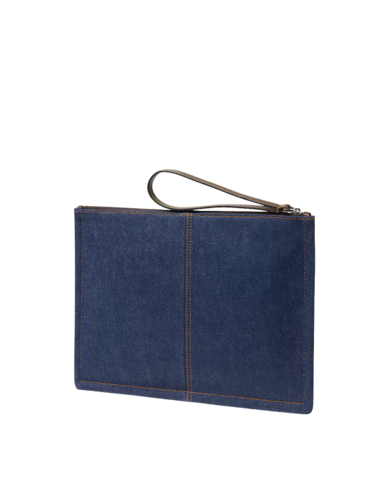 Fendi Pouch Mediu din Denim Albastru Închis cu Logo Embossed