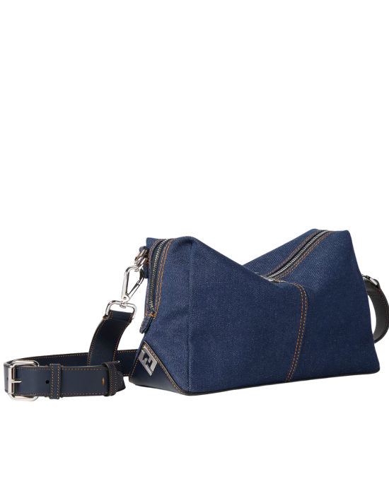 Fendi Lui Geantă din Denim Albastru cu Curea Detașabilă