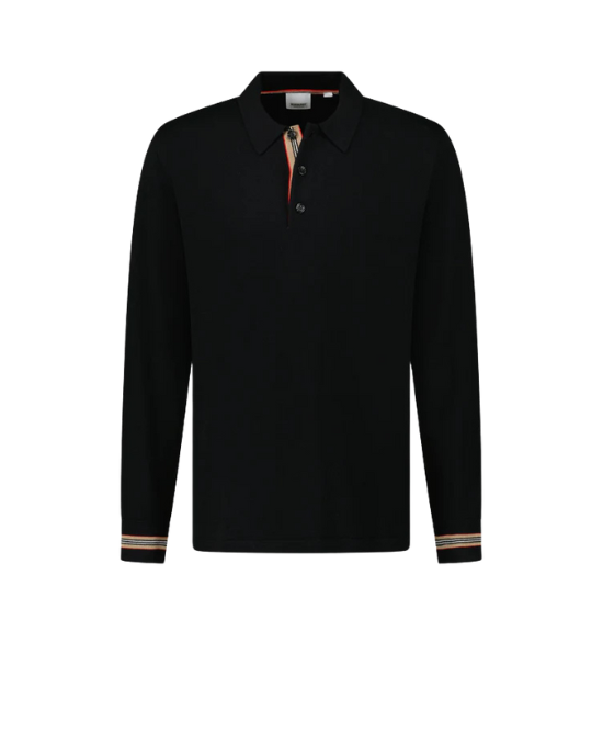 Burberry Pulover tip polo negru cu detaliu Icon Stripe