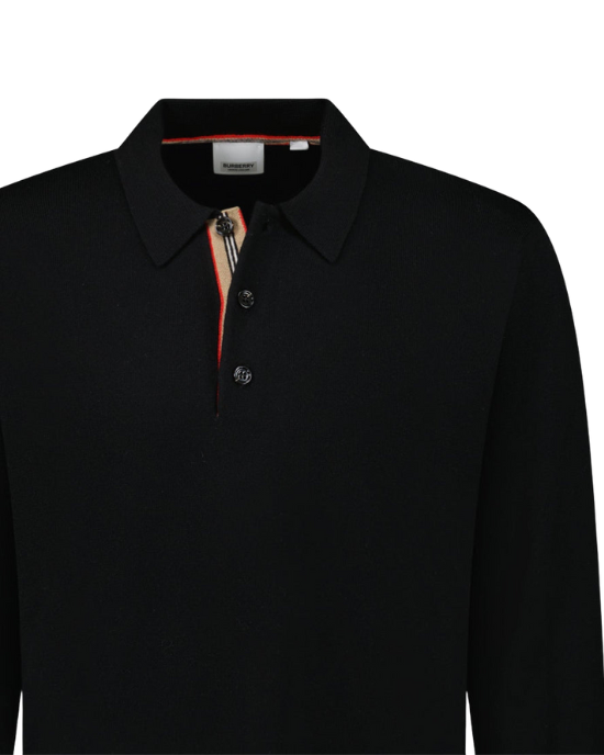 Burberry Pulover tip polo negru cu detaliu Icon Stripe