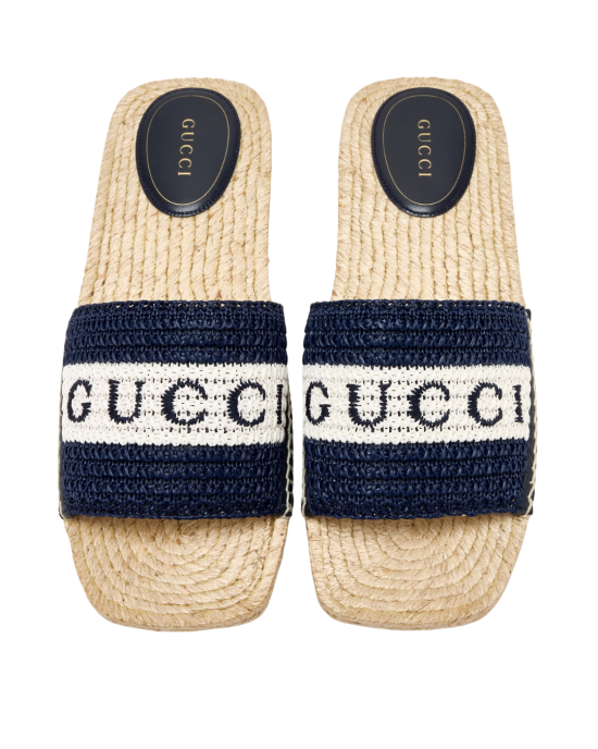 Papuci Gucci Logo din rafie croșetată bleumarin