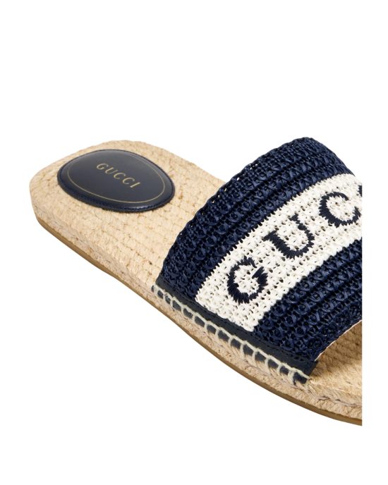 Papuci Gucci Logo din rafie croșetată bleumarin